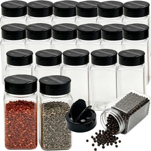 Ashenby 20 Pack 9 oz Plastic Spice Jars with Shaker Lid, Reusable Clear Spice Bottles
