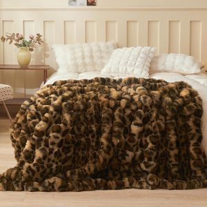 Tanglewick Cheetah Print Luxury Fluffy Faux Rabbit Fur Throw 50x60, Brown