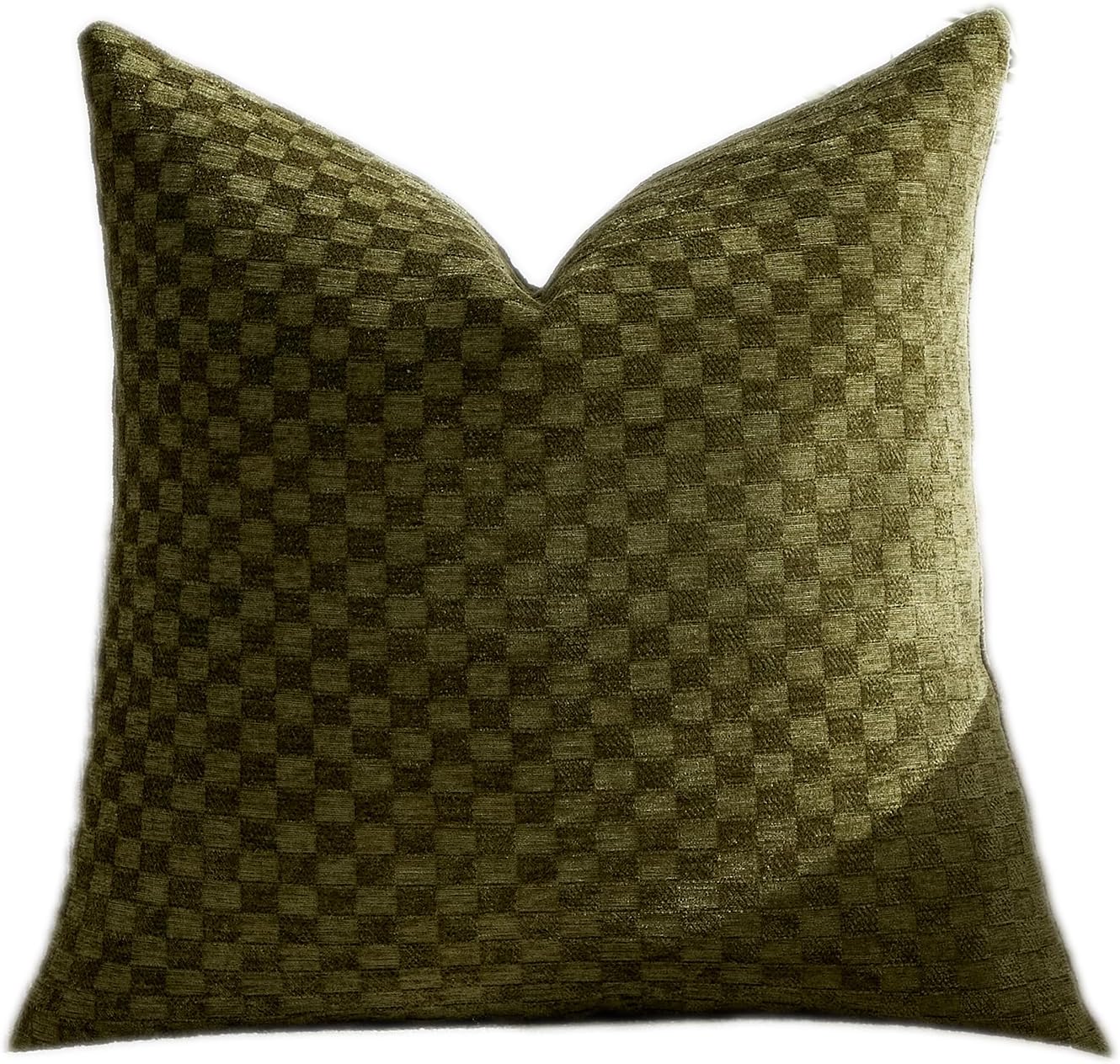 Aldernest 20x20'' inches Chenille Plaid Throw Pillow Cover – Green Textured 3D Geometric Grid Checkered Plaid Pattern