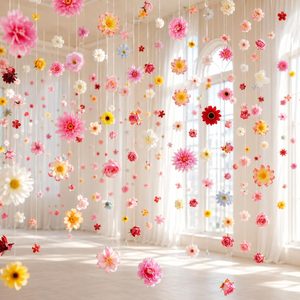 VelloHome 12 Pcs Floating Flower Garlands Backdrop Garden Party Decoration, 70.8 FT, inche, Pink