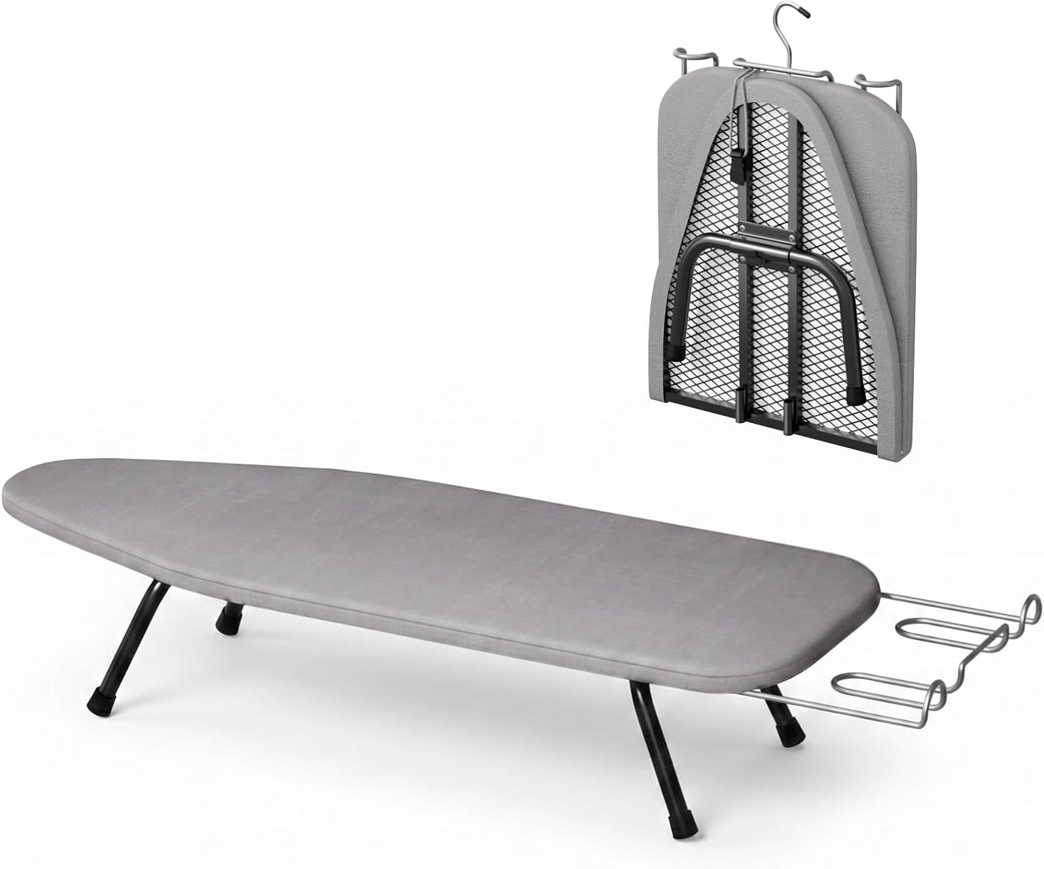 Harborstead Small Ironing Board Tabletop, Folding Mini Iron Board Portable with Iron Rest, Gray