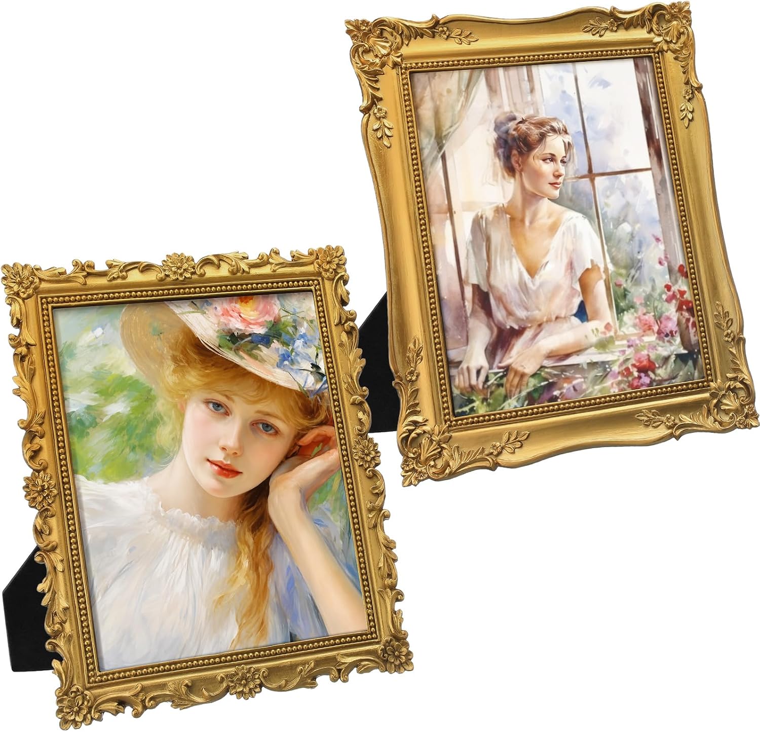 Aldernest 2 Pcs 8x10 Inch Vintage Picture Frames Antique Elegant Gold Photo Frames with Glass Front Antique Ornate Picture Photo Display for Tabletop