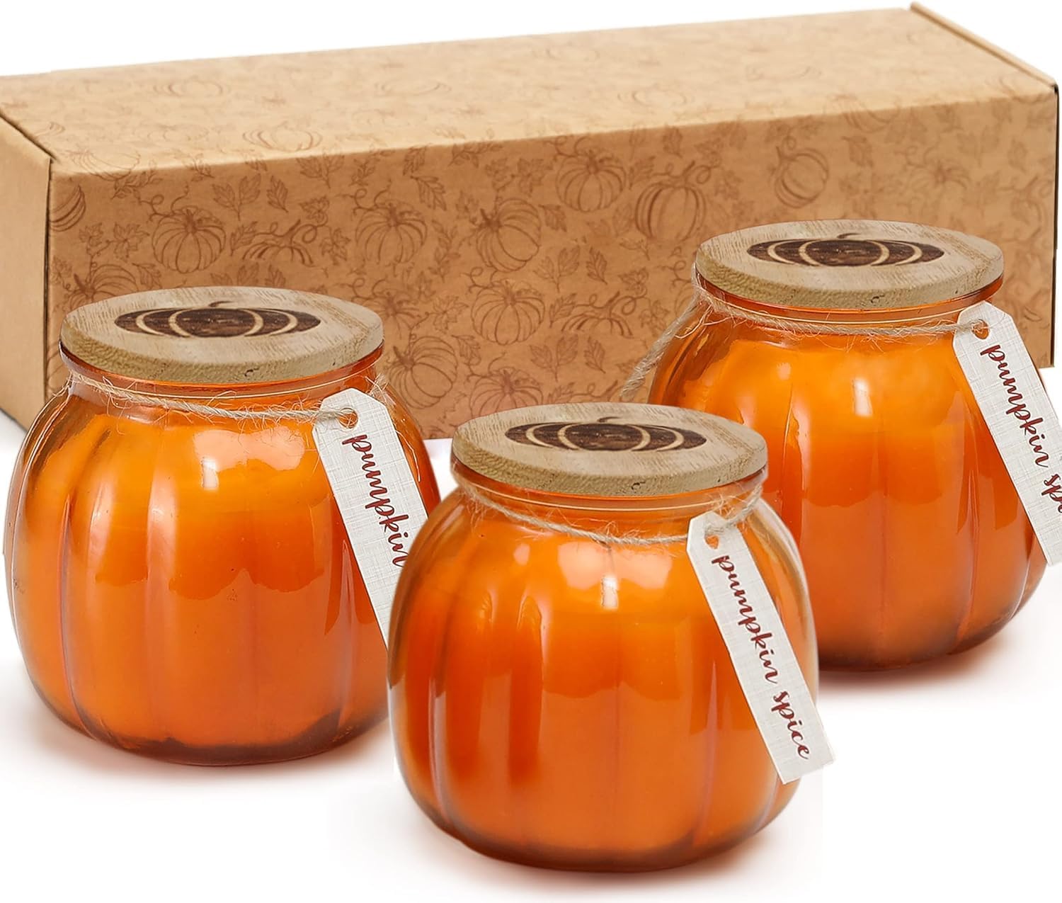 Aldernest Pumpkin Candle, Fall Candles, Pumpkin Spice Candle, 15oz, Halloween Candles, 7.04 ounces, 3x5oz, Orange