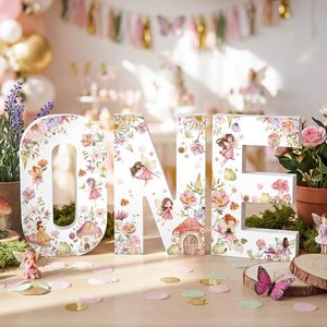 Aldernest Fairy Garden Wooden One Sign for 1st Birthday Baby Shower Photo Prop Garden Style First Birthday Decoration Cake Smash Props Table
