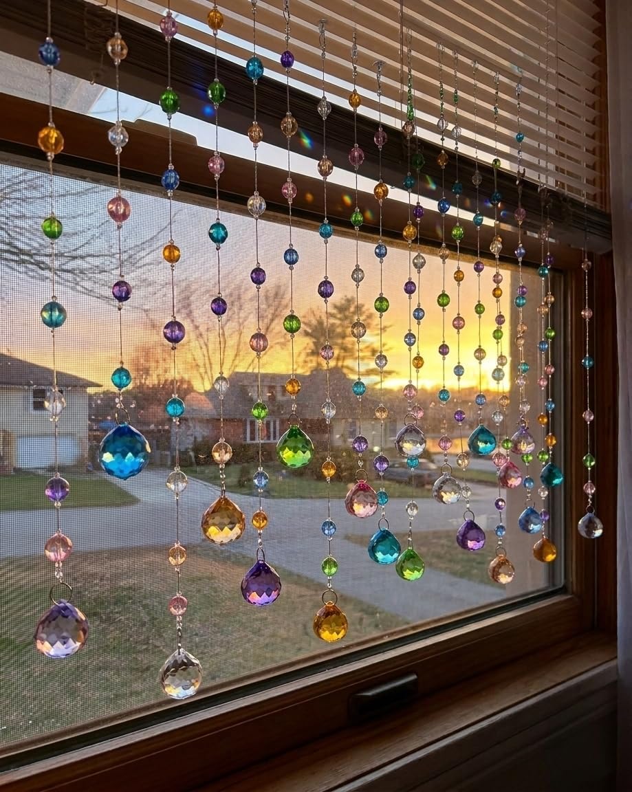Ashenby Crystal Beaded Curtain, 20 Strands Acrylic Multicolor String Beads for Doorways and Windows, 15.84 ounces, 32"W x 20"L (Pack of 1)