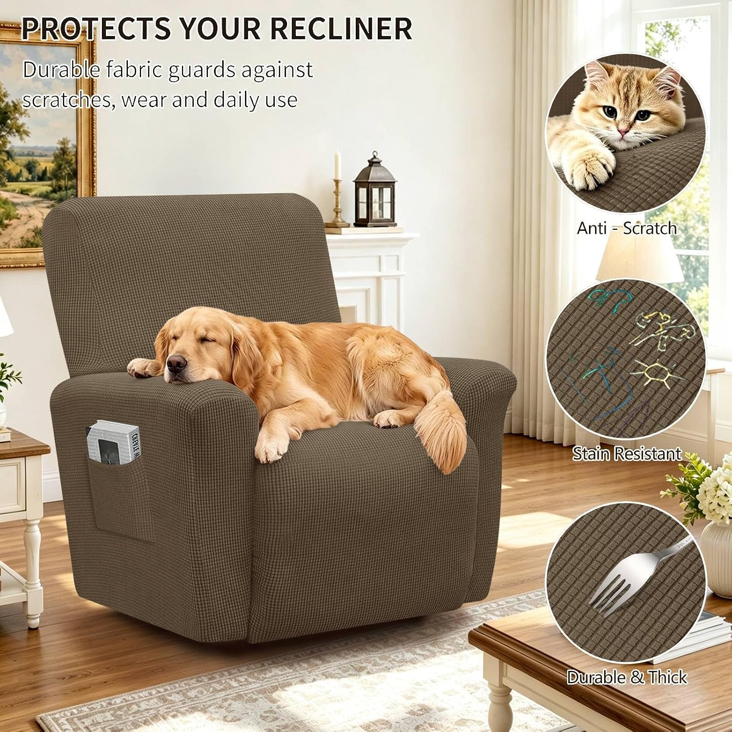 Ashenby 3-Piece Classic Recliner Chair Covers, Brown