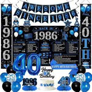 Aldernest 40th Birthday Decorations Men Women, Black Blue Back in 1986 Poster