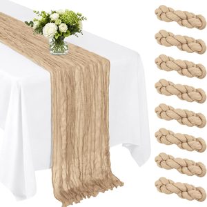 Aldernest 8 Pack Beige 17 x 108 Inch Cheesecloth Table Runner - Boho Gauze Sheer Fabric for Wedding Baby Shower Party Home Decor, 102 Square Feet
