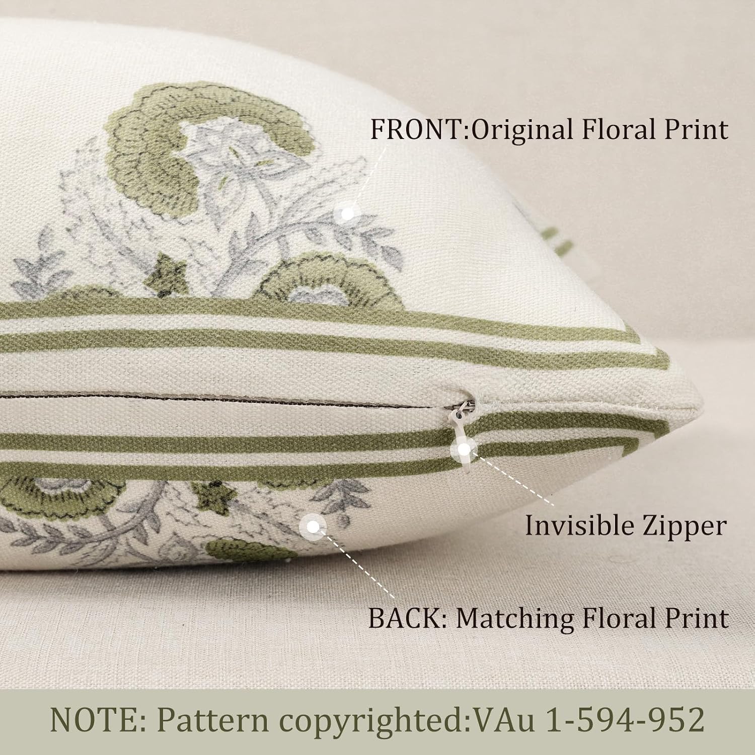 Barleyfield Vintage Floral 14x36 Lumbar Pillow Cover for Bed Pack of 1, Sage Green
