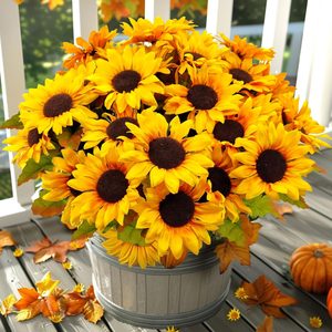 Birchmont 6 Bundles 30 Heads Sunflowers Artificial Flowers Fake Mums Faux Fall Flowers for Outdoors UV Resistant Silk Sunflower for Vase Autumn