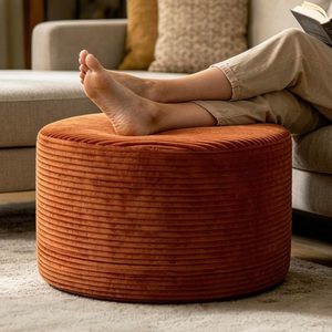 Aldernest Round Ottoman Pouf, Corduroy Foot Rest Stool, 20x14In, Burnt Orange