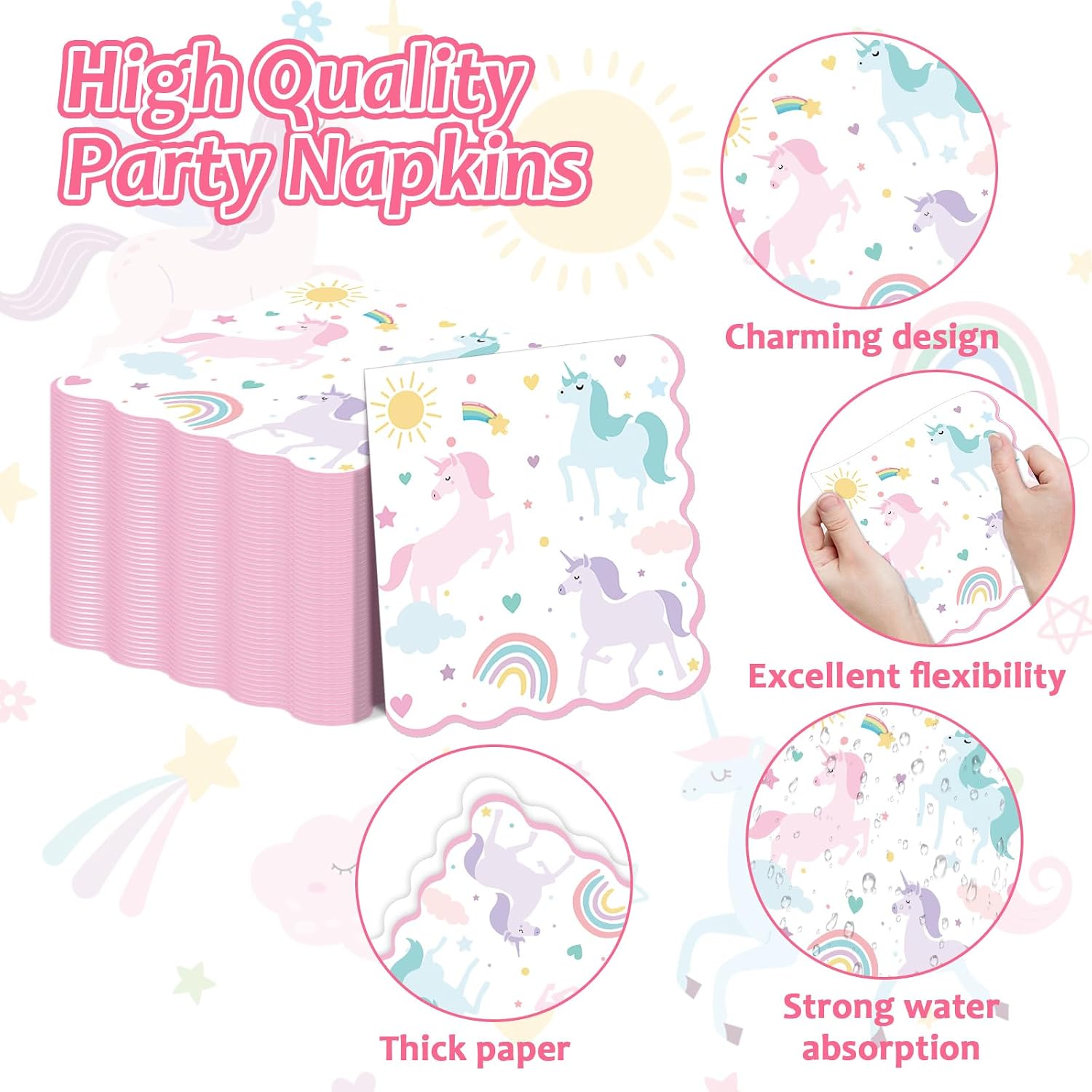 Aldernest 96Pcs Magical Pastel Unicorn Paper Plates and Napkins Unicorn Birthday Party Decorations Magical Pastel Theme Rainbow Disposable Tableware