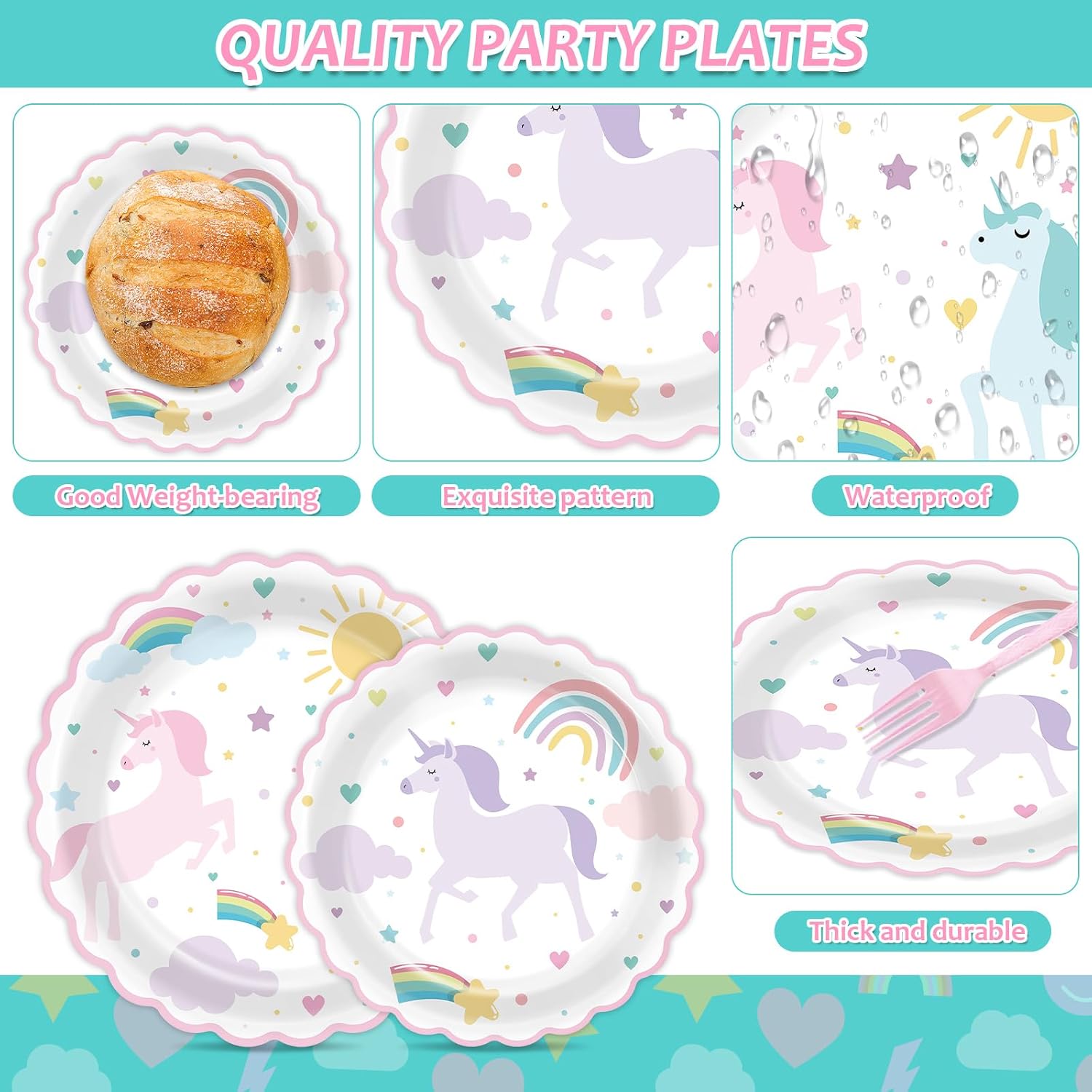 Aldernest 96Pcs Magical Pastel Unicorn Paper Plates and Napkins Unicorn Birthday Party Decorations Magical Pastel Theme Rainbow Disposable Tableware