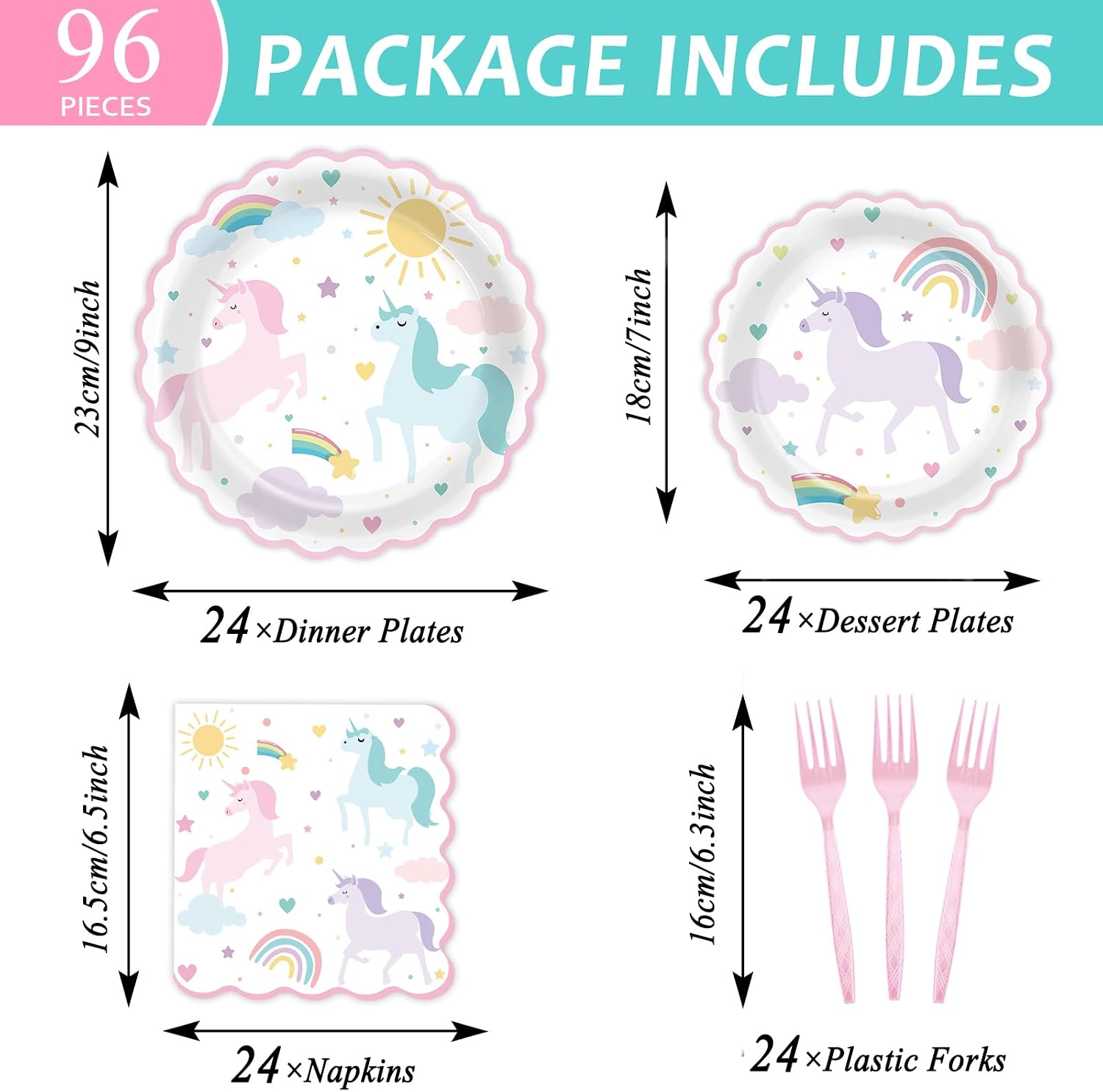 Aldernest 96Pcs Magical Pastel Unicorn Paper Plates and Napkins Unicorn Birthday Party Decorations Magical Pastel Theme Rainbow Disposable Tableware