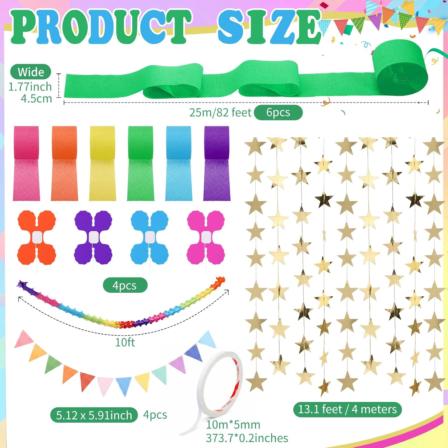 Ashenby 18 Pcs Paper Chain Strip Streamer Garland Set, Rainbow Color, 82 ft, 13.1 ft