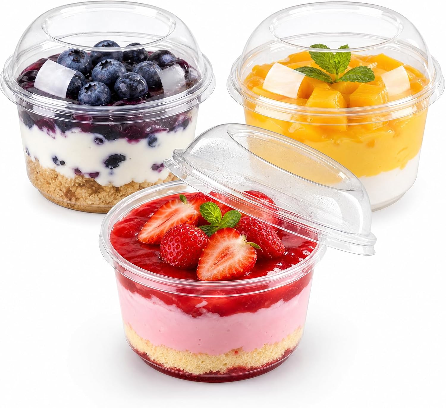 Birchmont 40 Pack 12 oz Plastic Dessert Cups with Dome Lids, Clear
