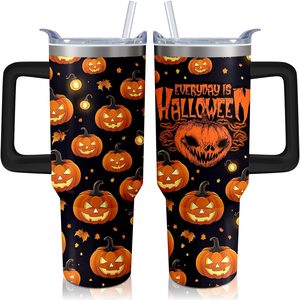 Aldernest 40oz Halloween Pumpkin Gift Fall Tumbler with Handle and straw