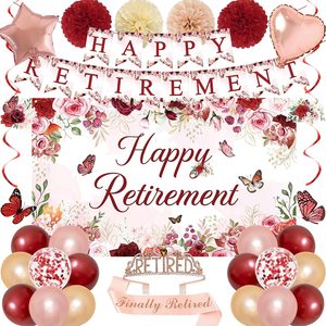 Aldernest Rose Gold Red Floral Happy Retirement Party Decorations for Women, 5
