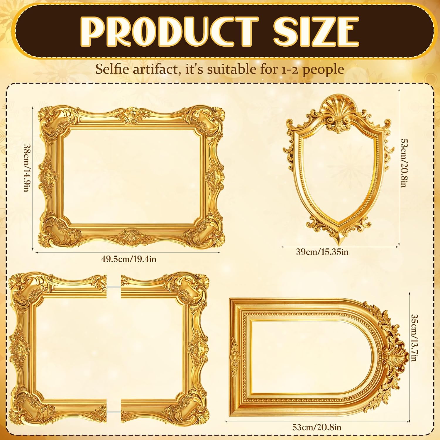 Barleyfield 3 Pack Large Vintage Gold Photo Booth Props