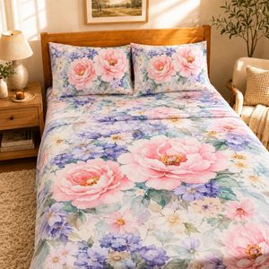 Aldernest Queen Floral Cotton Sheet Set, 100% Cotton, 16" Deep Pocket, 4-Piece