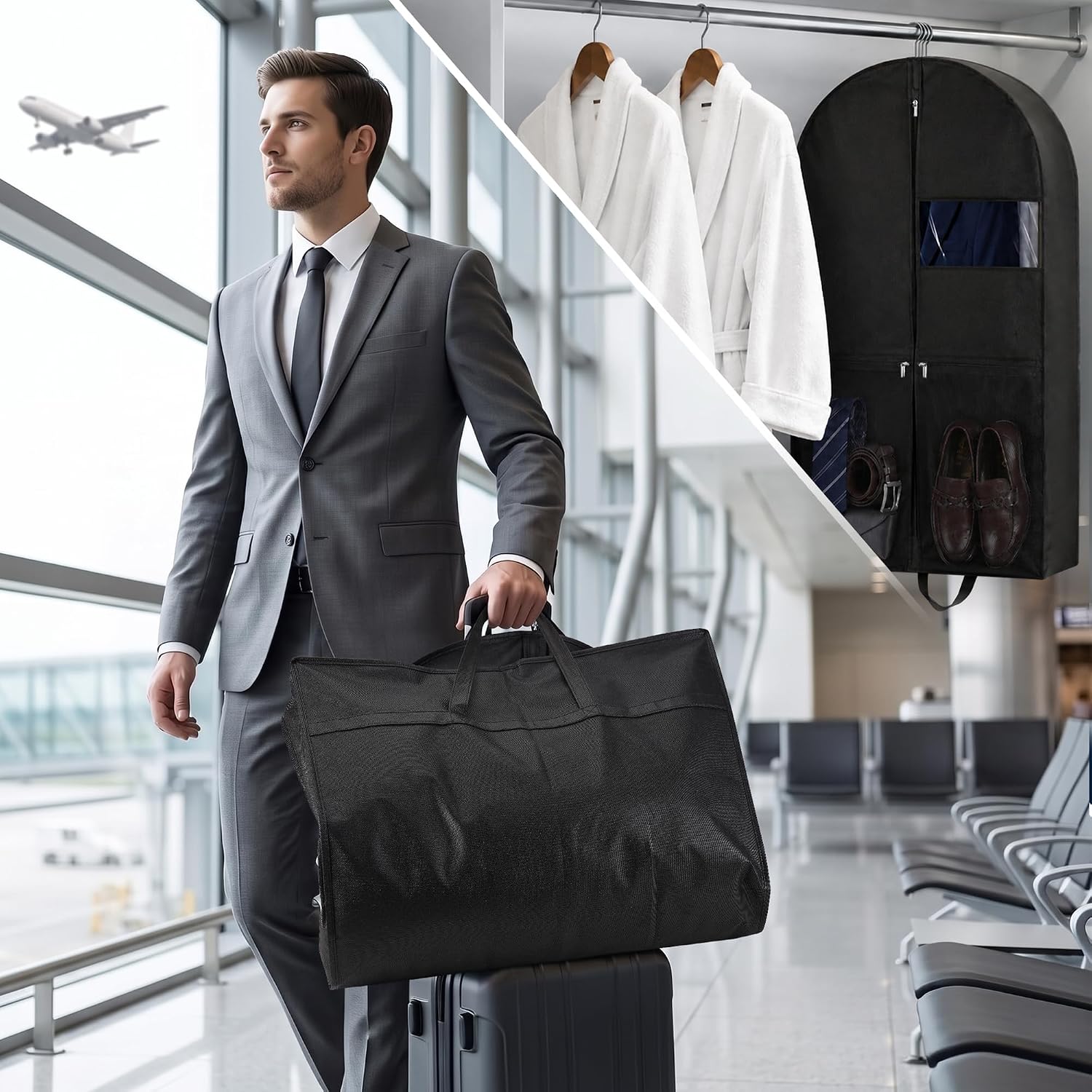 Ashenby 43" Suit Bags with Shoe Storage for Closet Storage and Travel, Black