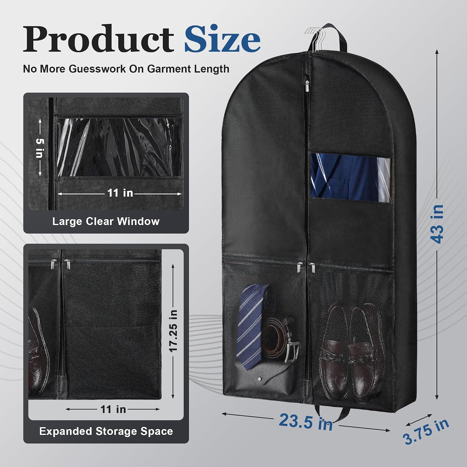 Ashenby 43" Suit Bags with Shoe Storage for Closet Storage and Travel, Black