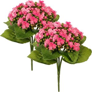 Ashenby 2 Pack Artificial Kalanchoe Flowers 8.3" Pink Faux Silk, 9.92 ounces