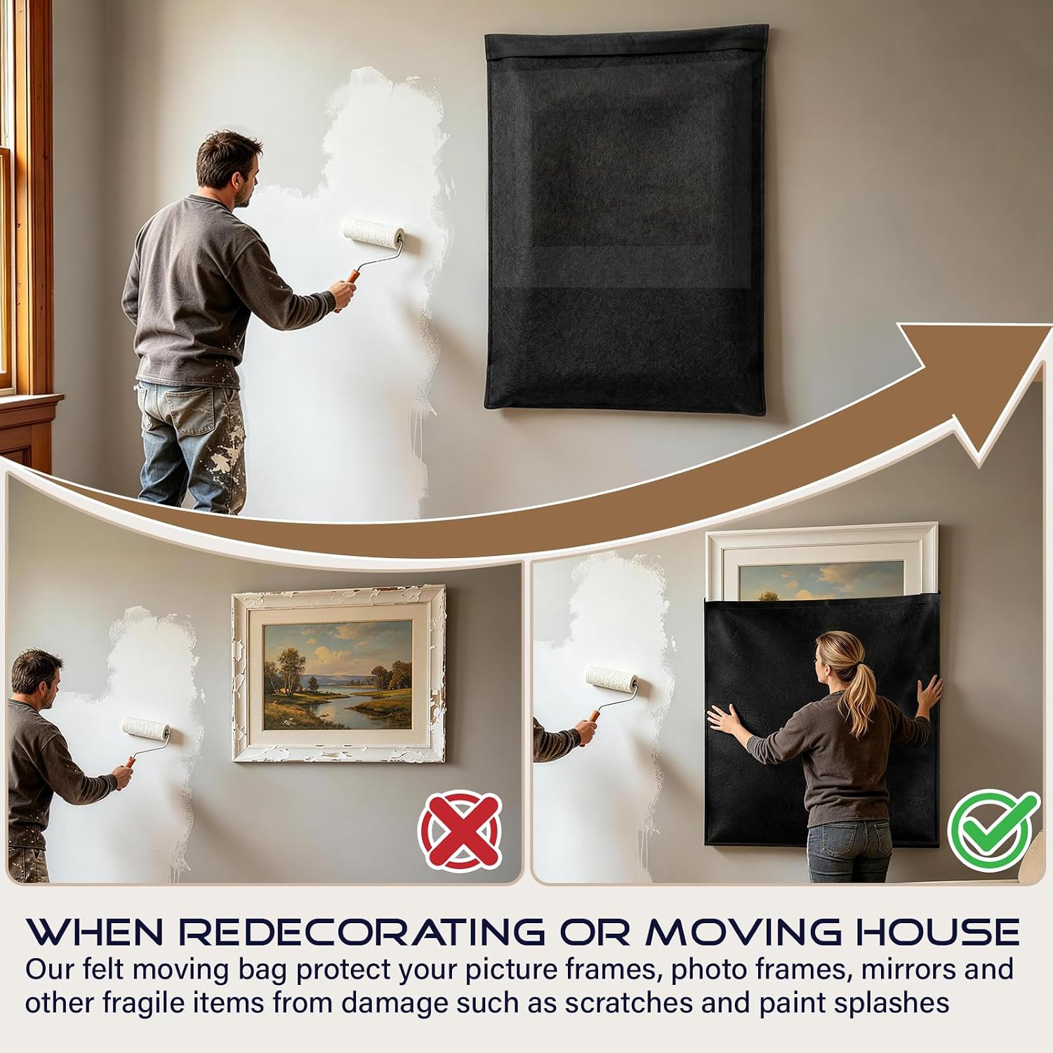 Ashenby 40" x 30" Felt Picture Frame Moving Bag, Black