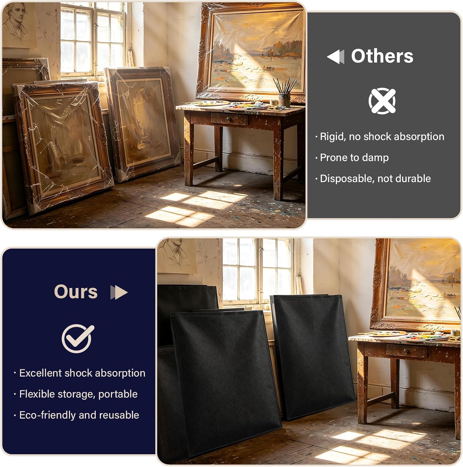 Ashenby 40" x 30" Felt Picture Frame Moving Bag, Black