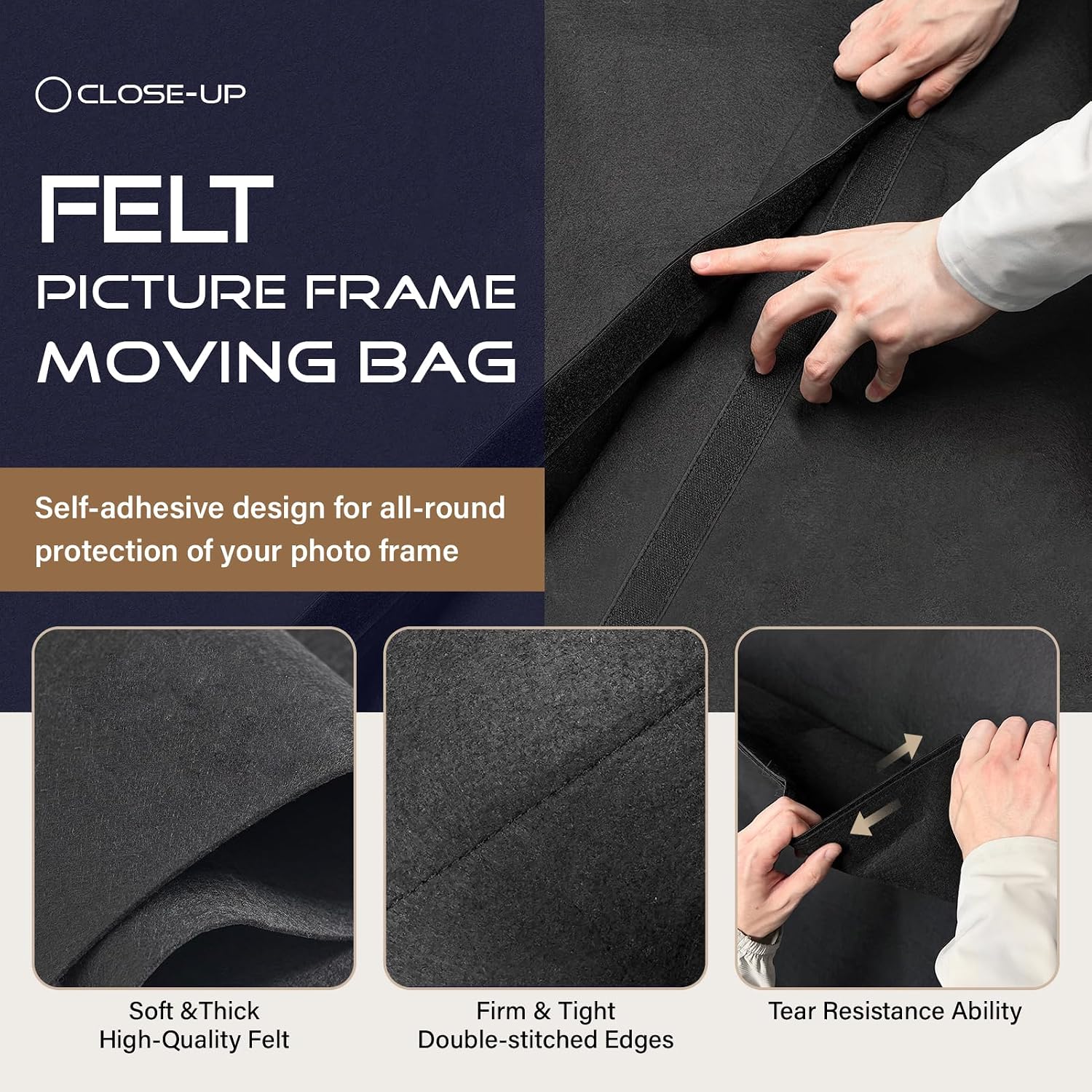 Ashenby 40" x 30" Felt Picture Frame Moving Bag, Black