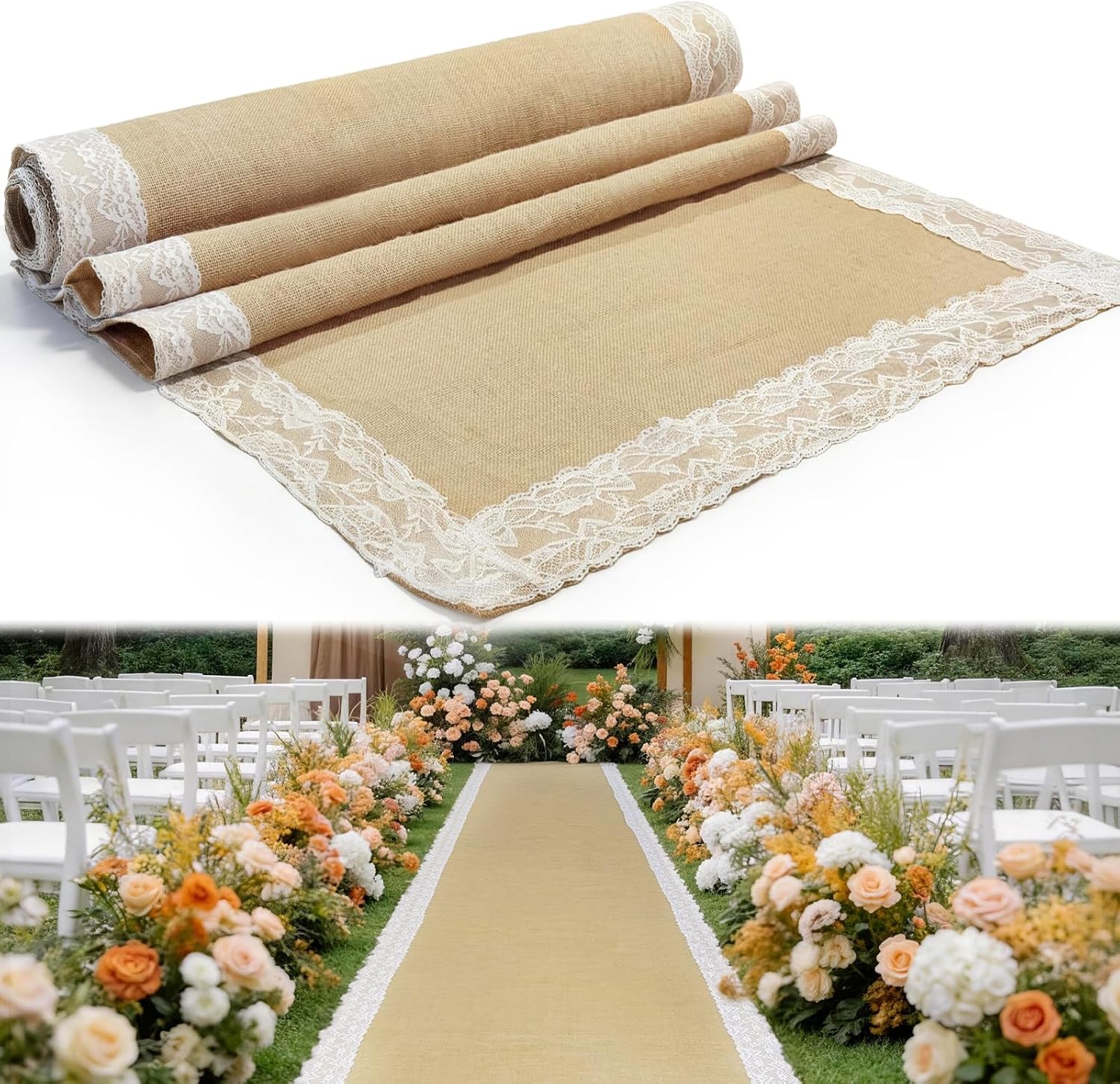 Ashenby 3 ft x 20 ft Burlap Aisle Runner for Wedding, 60 Square Feet