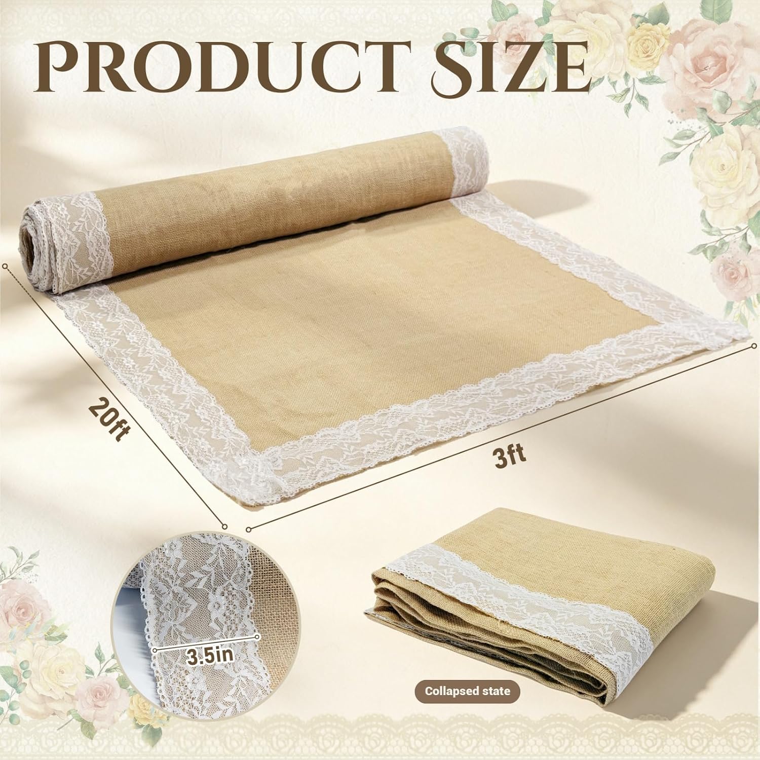 Ashenby 3 ft x 20 ft Burlap Aisle Runner for Wedding, 60 Square Feet