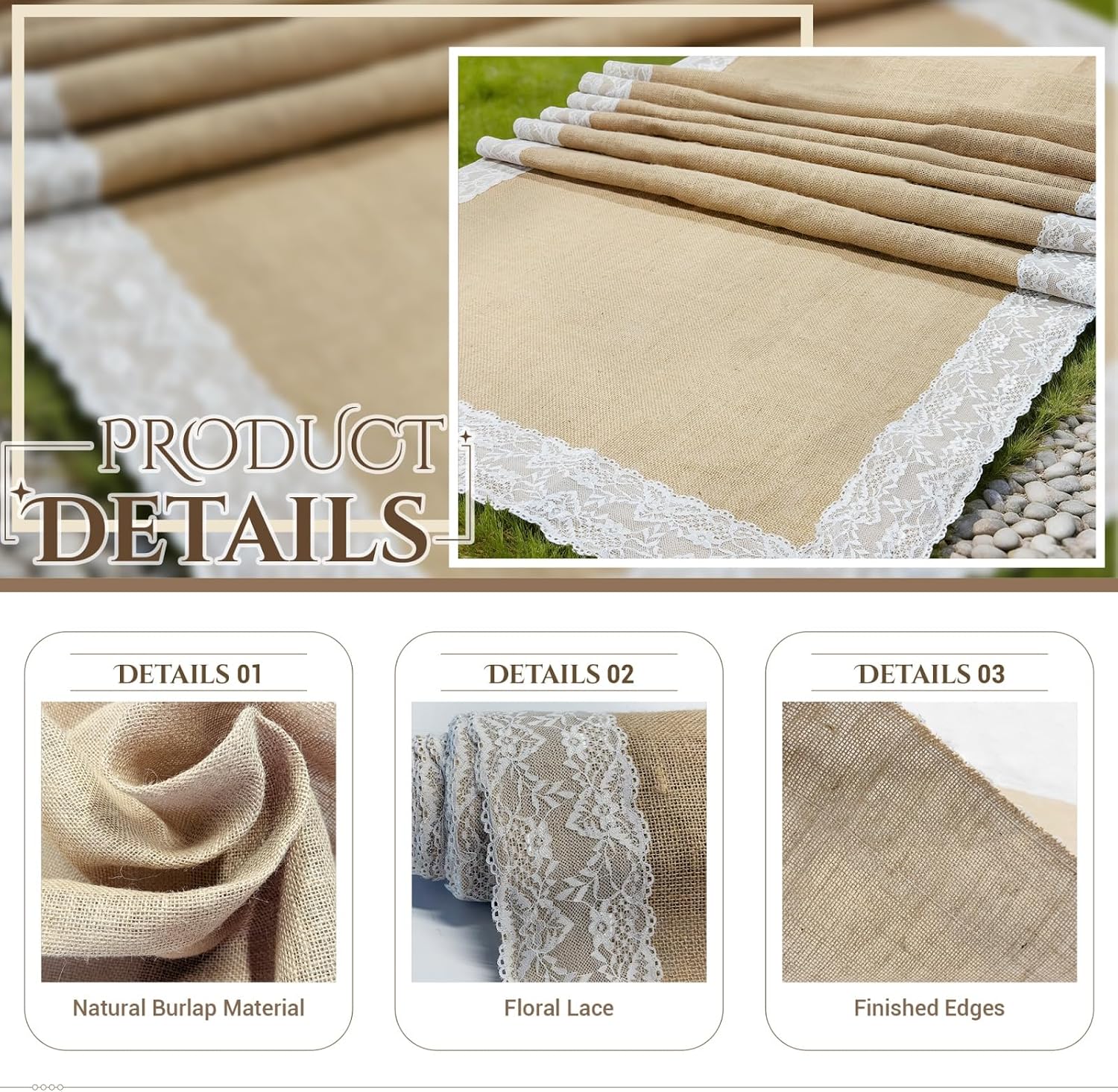 Ashenby 3 ft x 20 ft Burlap Aisle Runner for Wedding, 60 Square Feet