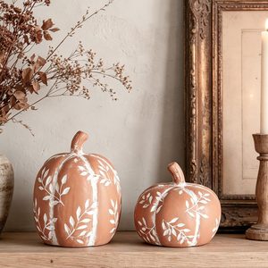 Barleyfield Fall Pumpkin Decor, Thanksgiving Decorations for Home Table, Set of 2, Orange