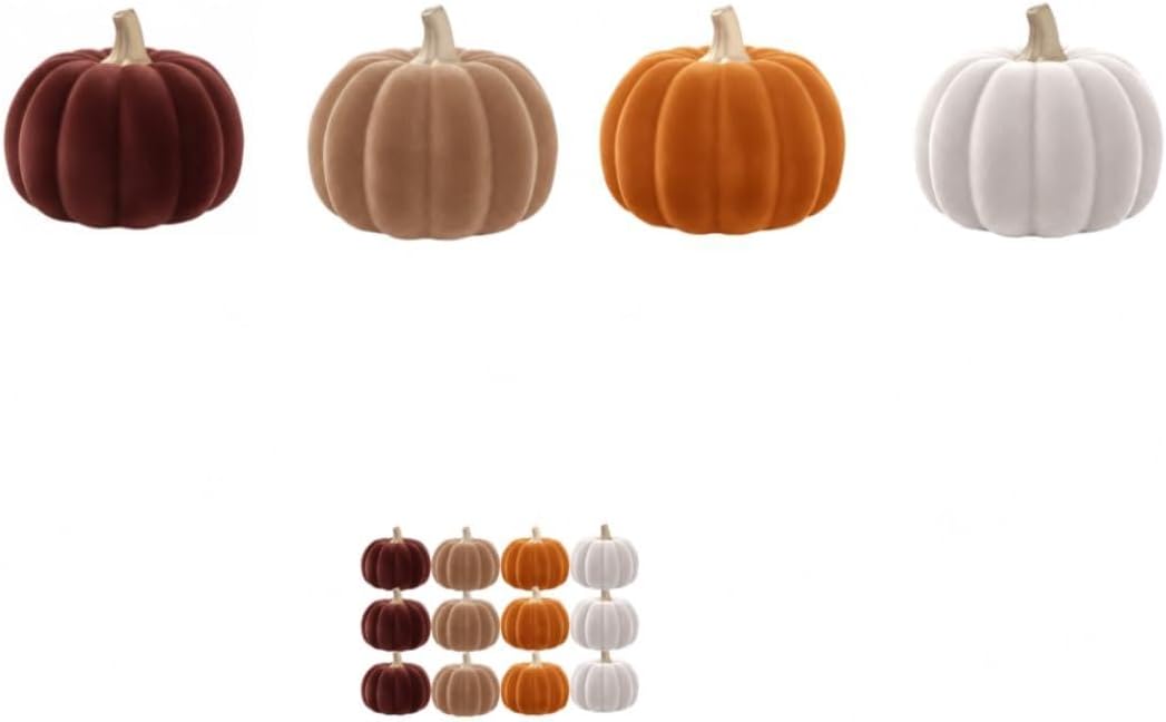Barleyfield Small Fall Pumpkin Decor, Fake Decorations for Home, 12PCS, Khaki, Orange, White, Burgundy