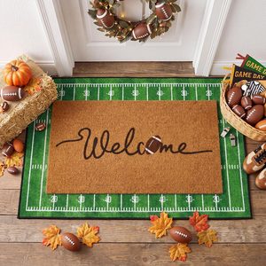 Ashenby 2 Pcs Football Doormat, Football Field Rug Outdoor, Non-Slip, 24'' X 35'',16'' X 28'', Green, Brown