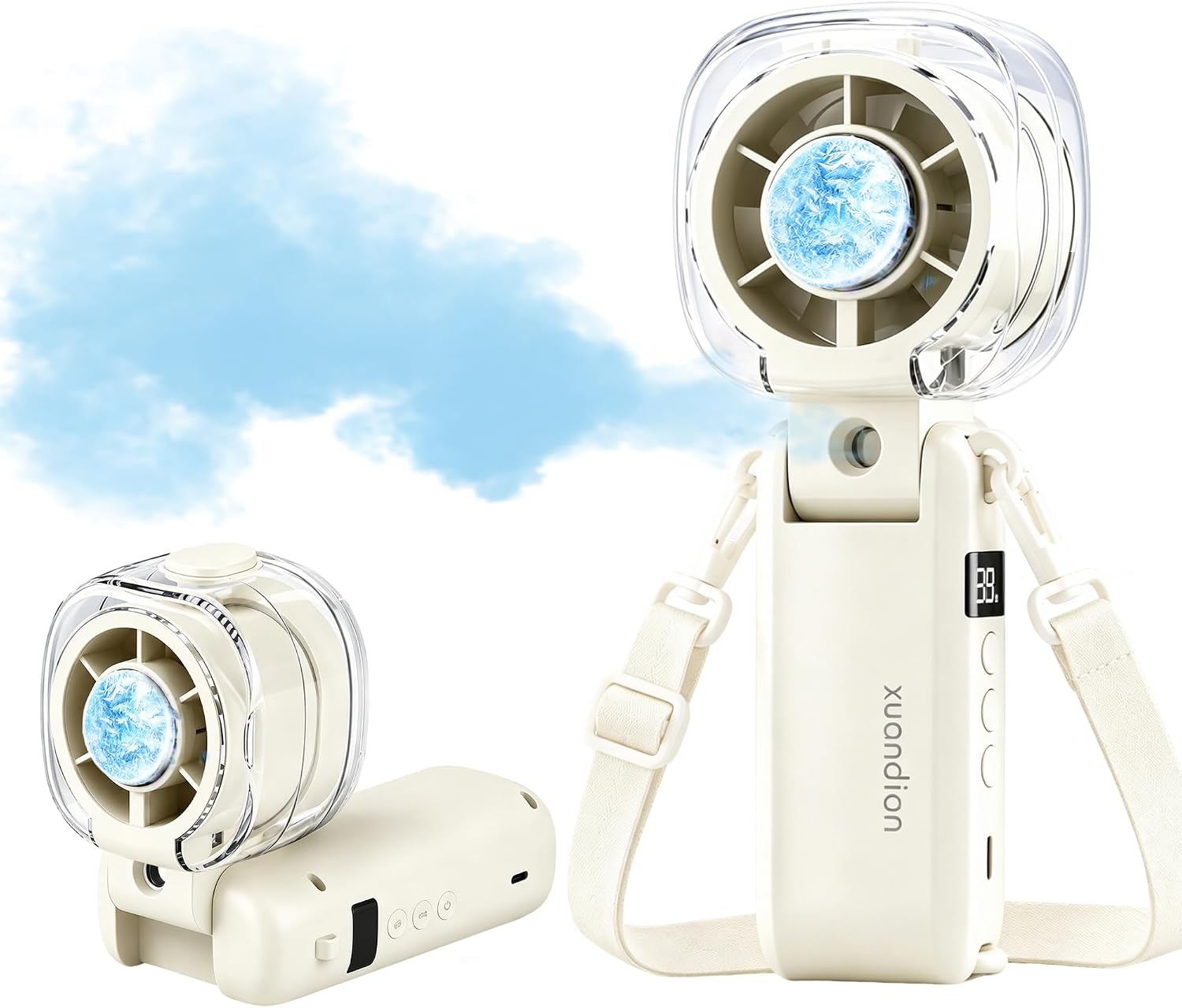 Aldernest 2-in-1 Handheld Portable Misting Fan with Hydrating Mist & Ice Cooling, Small, white
