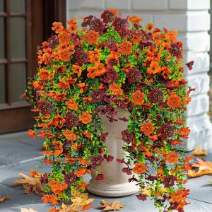 Birchmont 4 PCS Artificial Fall Flowers Fake Hanging Flowers for Outdoor Decoration, 0.32 kg, Orange Brown