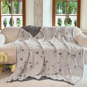 Aldernest 100% Cotton Throw Blanket with Tassels, Lightgray