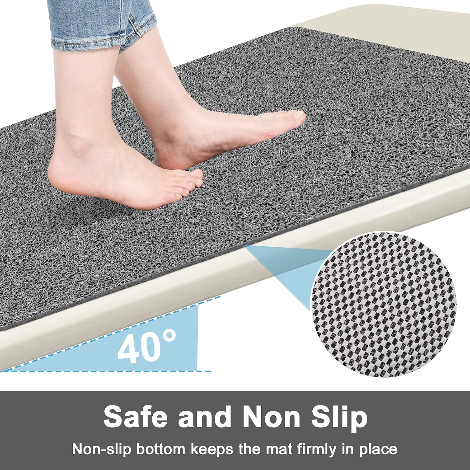 Aldernest Non Slip Shower Mats for Inside Shower, 32" x 20" (Rectangular), Gray