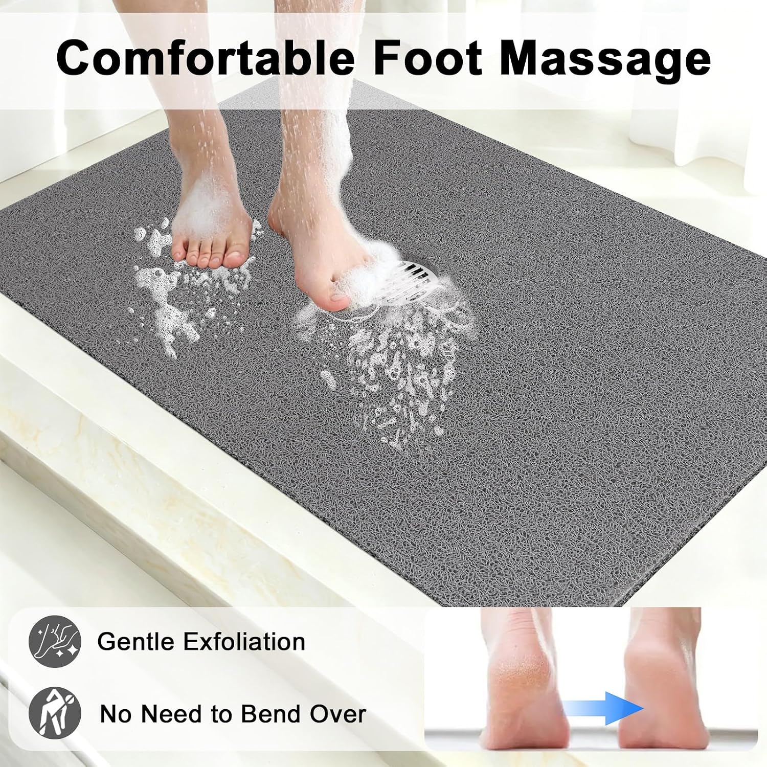 Aldernest Non Slip Shower Mats for Inside Shower, 32" x 20" (Rectangular), Gray