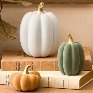 Aldernest Fall Pumpkin Decor, Faux Artificial Pumpkin for Home Table, White & Green & Orange, 3 Count