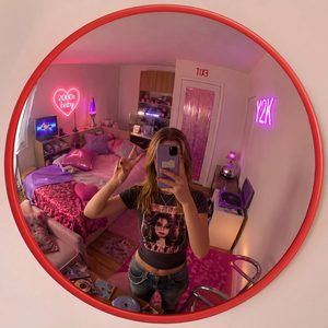 Aldernest Retro Y2k Party Decor 12'' Round Acrylic Convex Mirror, Red