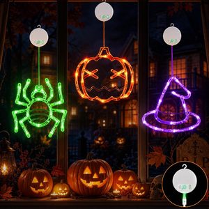 Brackenly Rechargeable Pumpkin Spider Witch Halloween Window Lights, 3 Pack, Orange Green and Purple