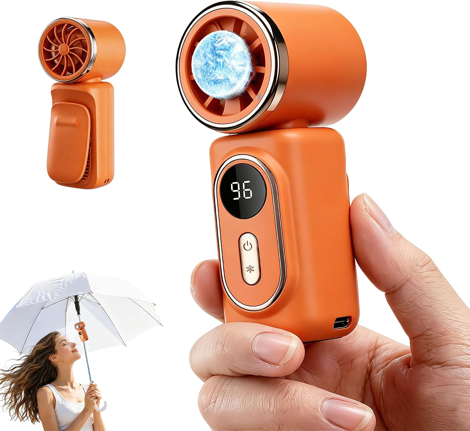 Aldernest Portable Clip-On Mini Fan with Ice Cooler, orange