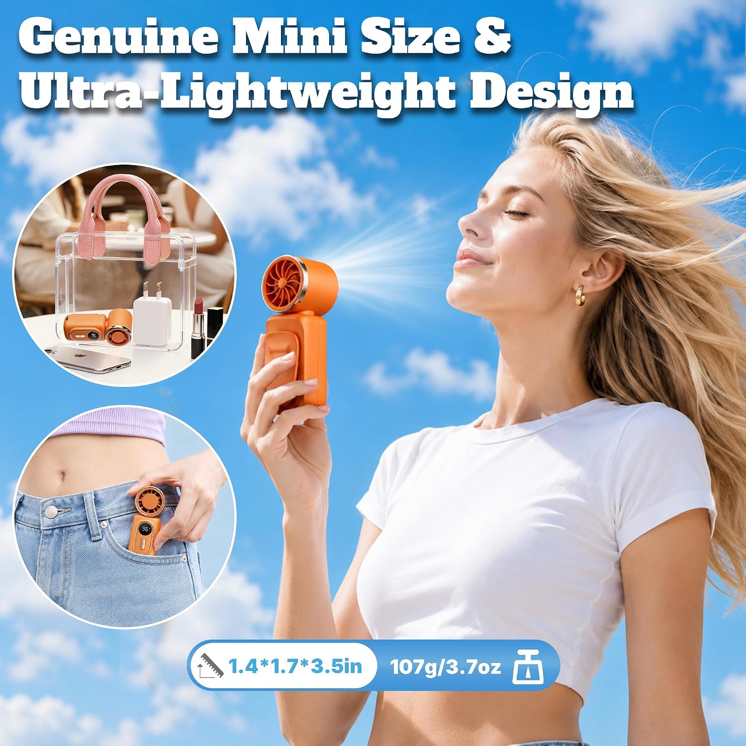 Aldernest Portable Clip-On Mini Fan with Ice Cooler, orange