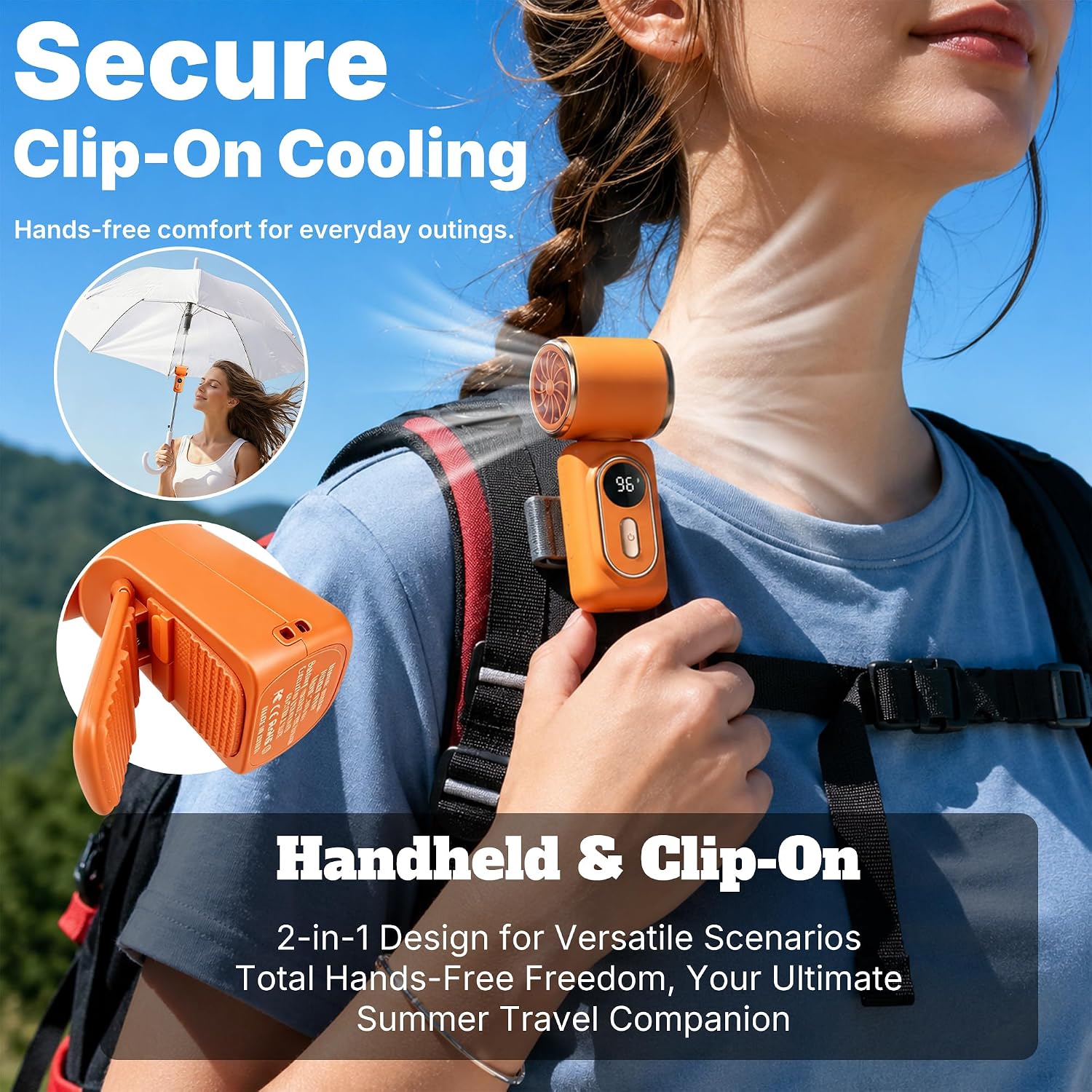 Aldernest Portable Clip-On Mini Fan with Ice Cooler, orange