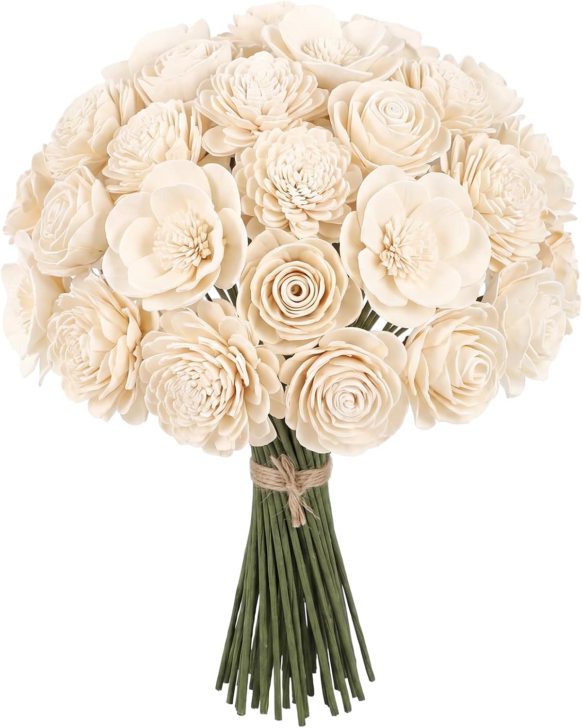 Ashenby 24 Pcs Elegant Sola Wood Flowers Ivory White with Stems DIY, 4.48 ounces