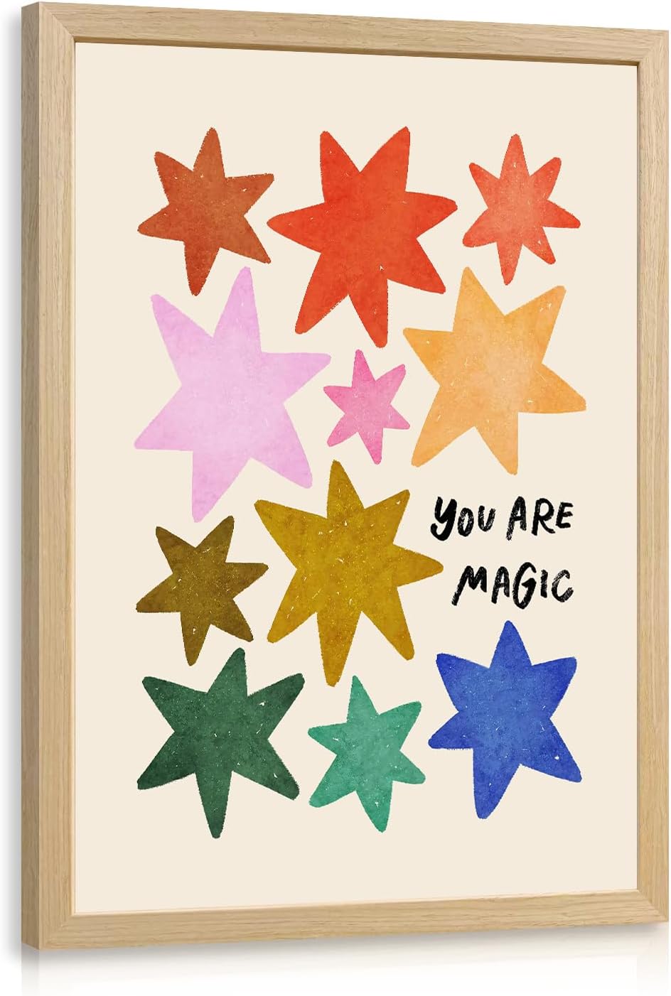 Aldernest Wood Framed You Are Magic Wall Art, Colorful Star Nursery Decor, 9.6 ounces, 16"L x 12"W