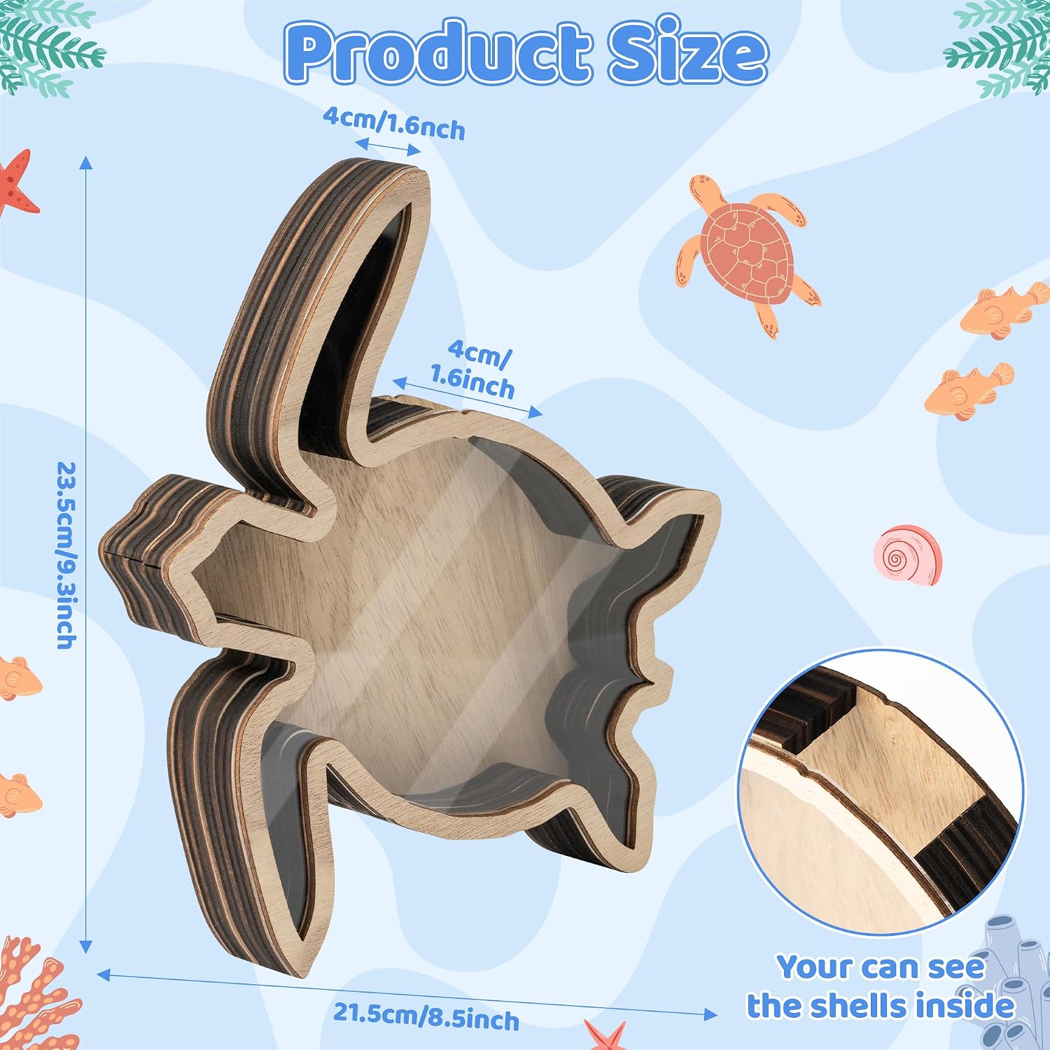 Aldernest Wooden Turtle Shell Collection Box with Clear Acrylic Window, Light brown